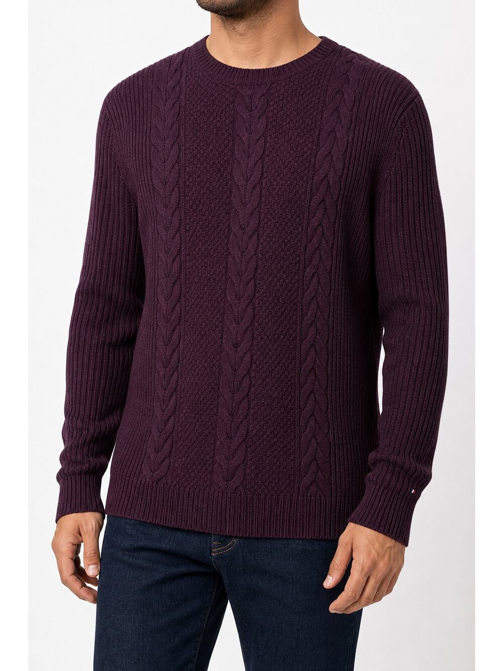 Tommy Hilfiger Mens Plum Cable Knit Crewneck Sweater XL Preppy Y2K Country Club